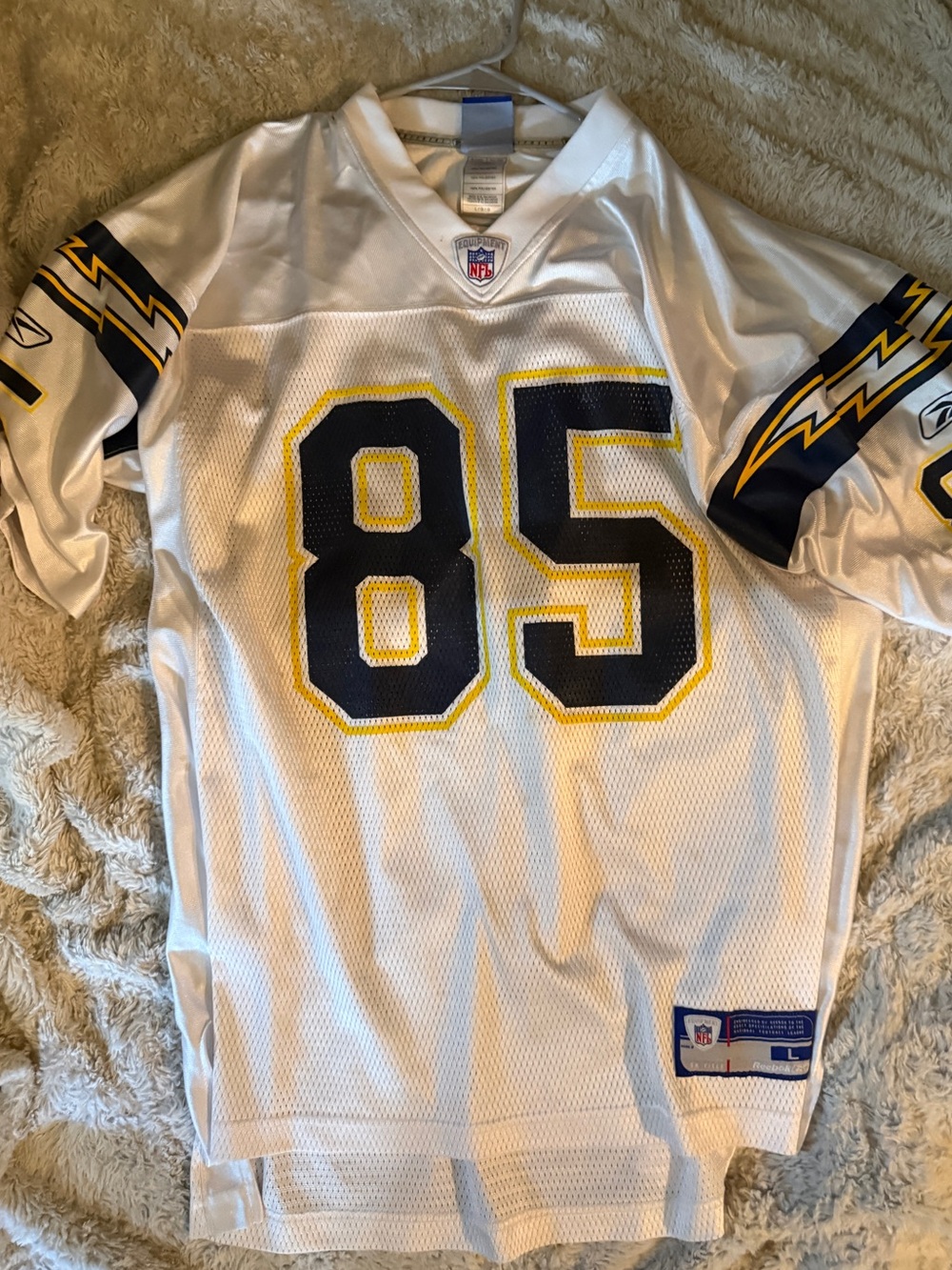 Reebok White/Navy/Gold Chargers #85 Football Jersey